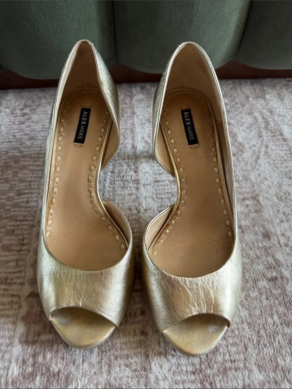 Alex Marie Metallic Gold Peep-Toe Pumps